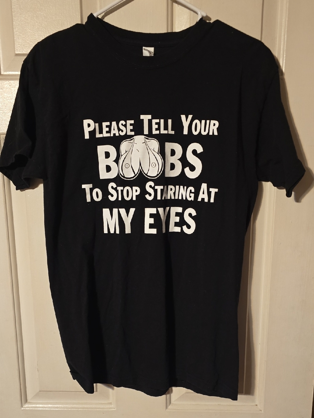 Humorous Black Graphic Tee with White Front Print